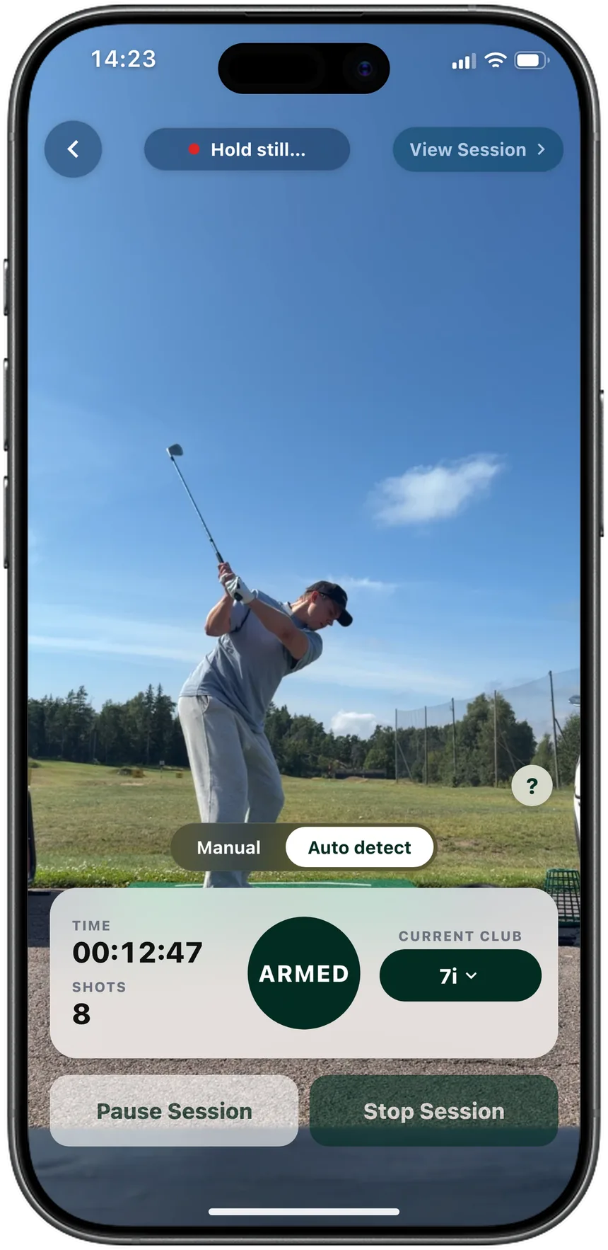 STREIQ recording a range session, armed and waiting to detect the next swing